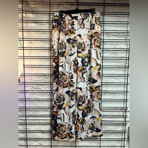 NWT Industry Republic Ivory/Multi Floral Print Satin Wide Leg Pants SIZE 10